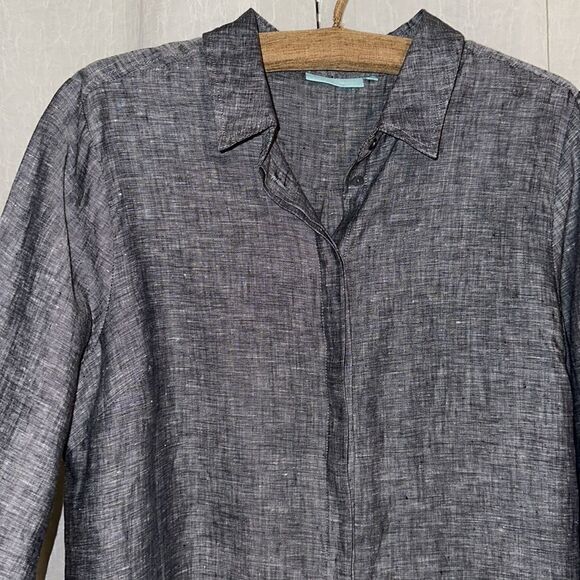 blue illusion L Chambray Ink across Dye Blue Long Sleeve Button Front Shirt - Picture 5 of 16